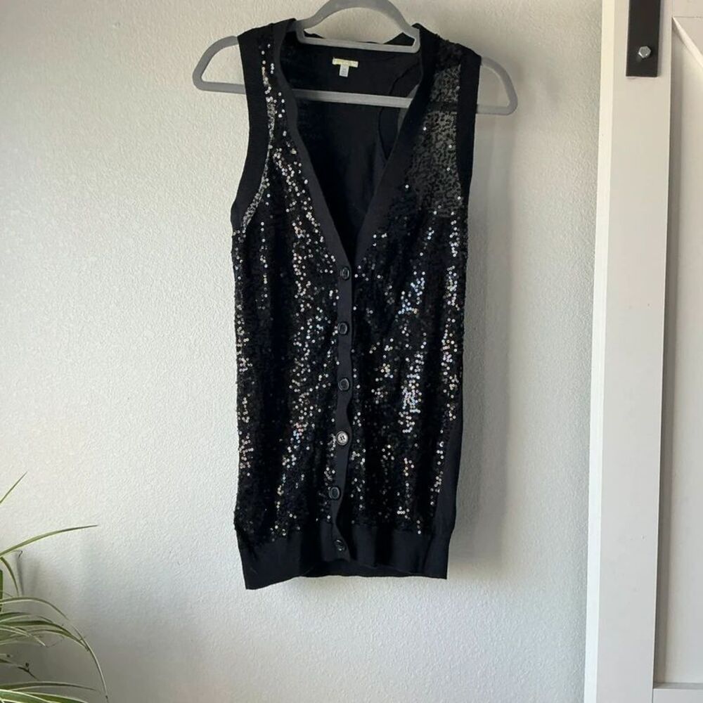 Charlotte Russe Black Sequin Sleeveless Cardigan Vest M